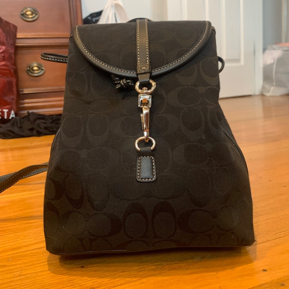 Coach Vintage Black Canvas Iconic Signature Logo Backpack (small)